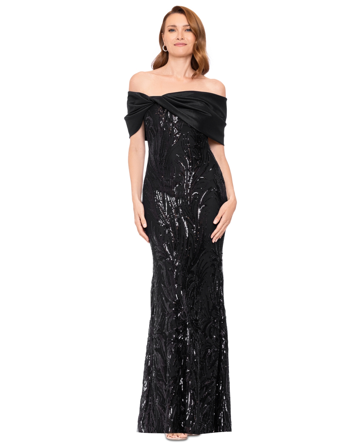Betsy & Adam Women's Sequin Off-the-Shoulder Gown