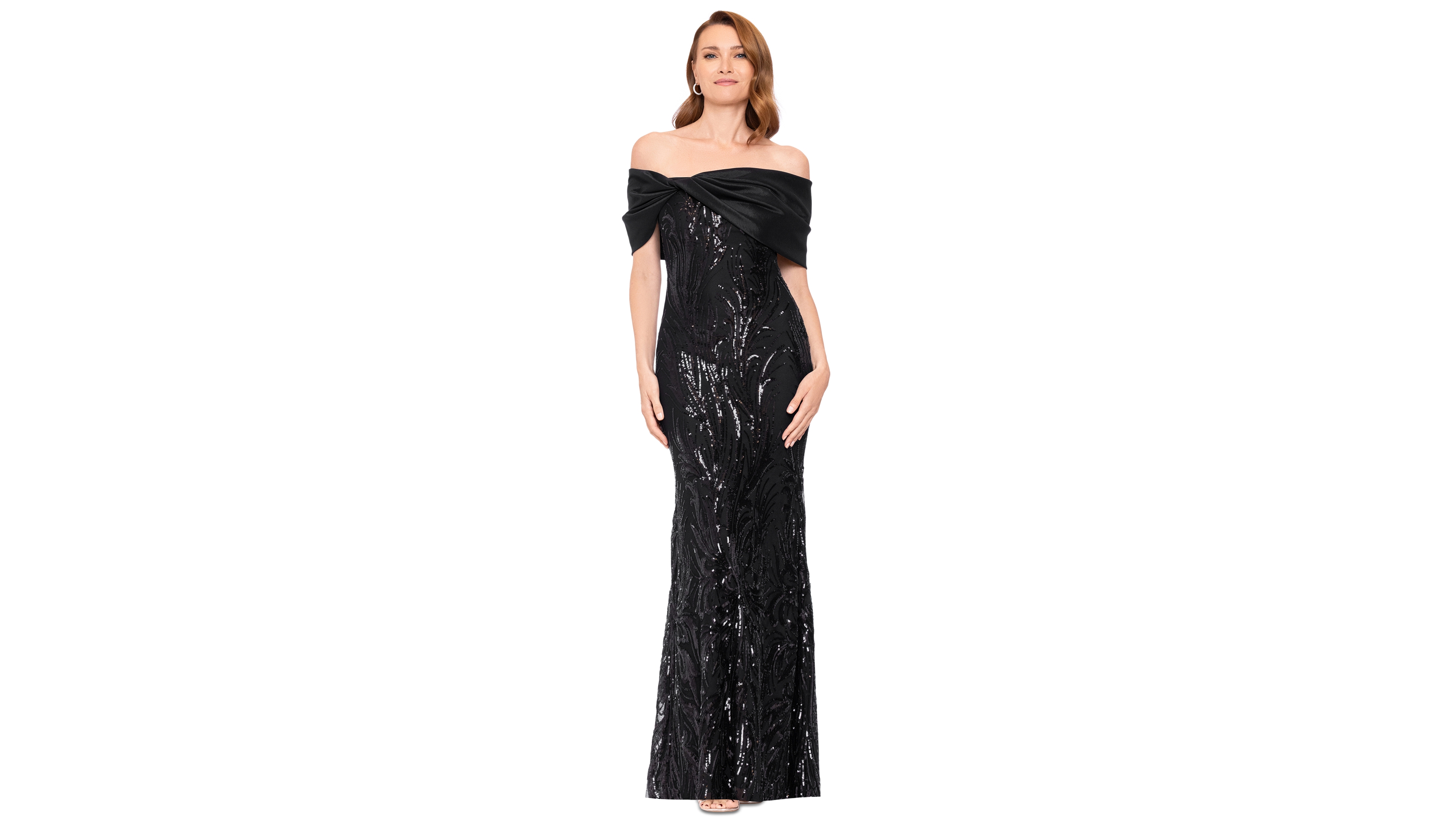 Betsy & Adam Women's Sequin Off-the-Shoulder Gown