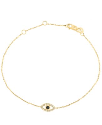 Evil-Eye Adjustable Link & Chain Onyx Bracelet (1/20 ct. t.w.) in 14K Yellow Gold