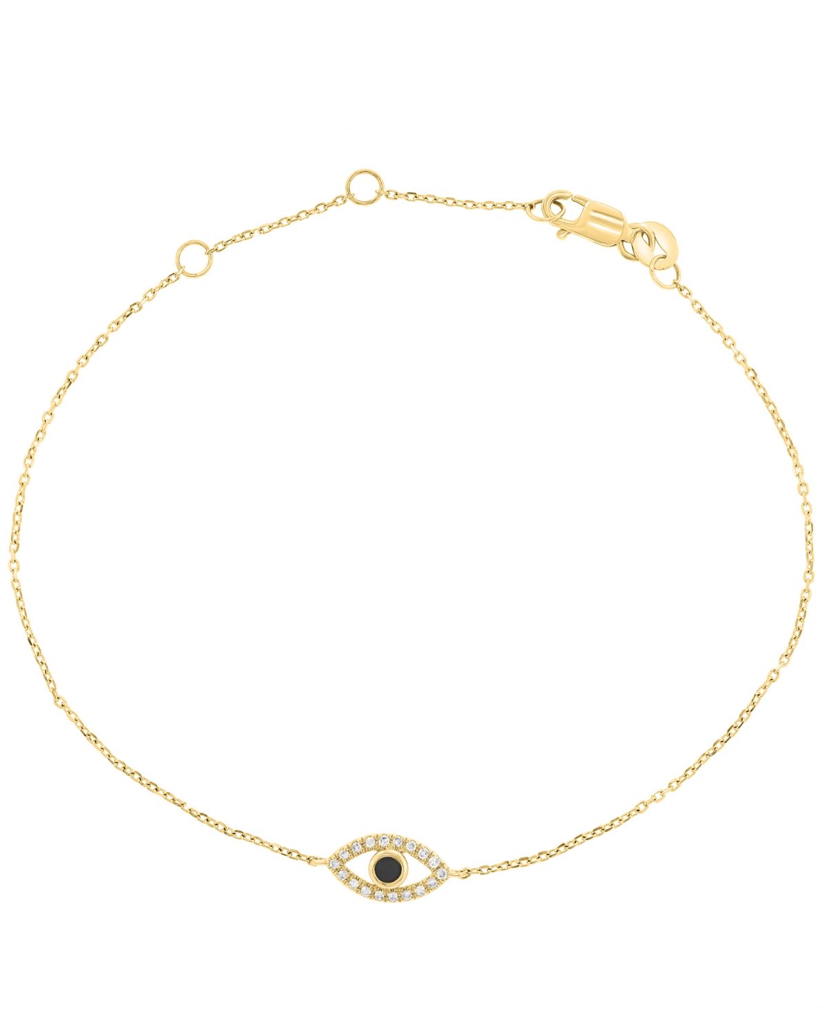 Effy Collection Evil-Eye Adjustable Link & Chain Onyx Bracelet (1/20 ct. t.w.) in 14K Yellow Gold - Yellow Gold