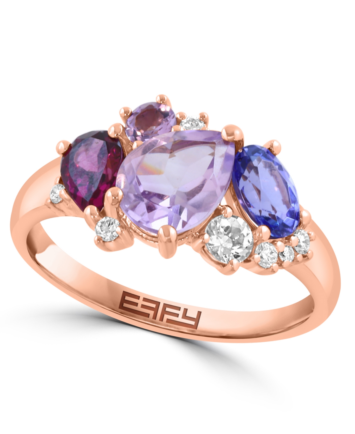 Effy Collection Multi-Stone Diamond, Rhodolite, and Tanzanite Ring (1/20 ct. t.w. Diamond, 2 ct. t.w. Multigemstone) in 14K Rose Gold