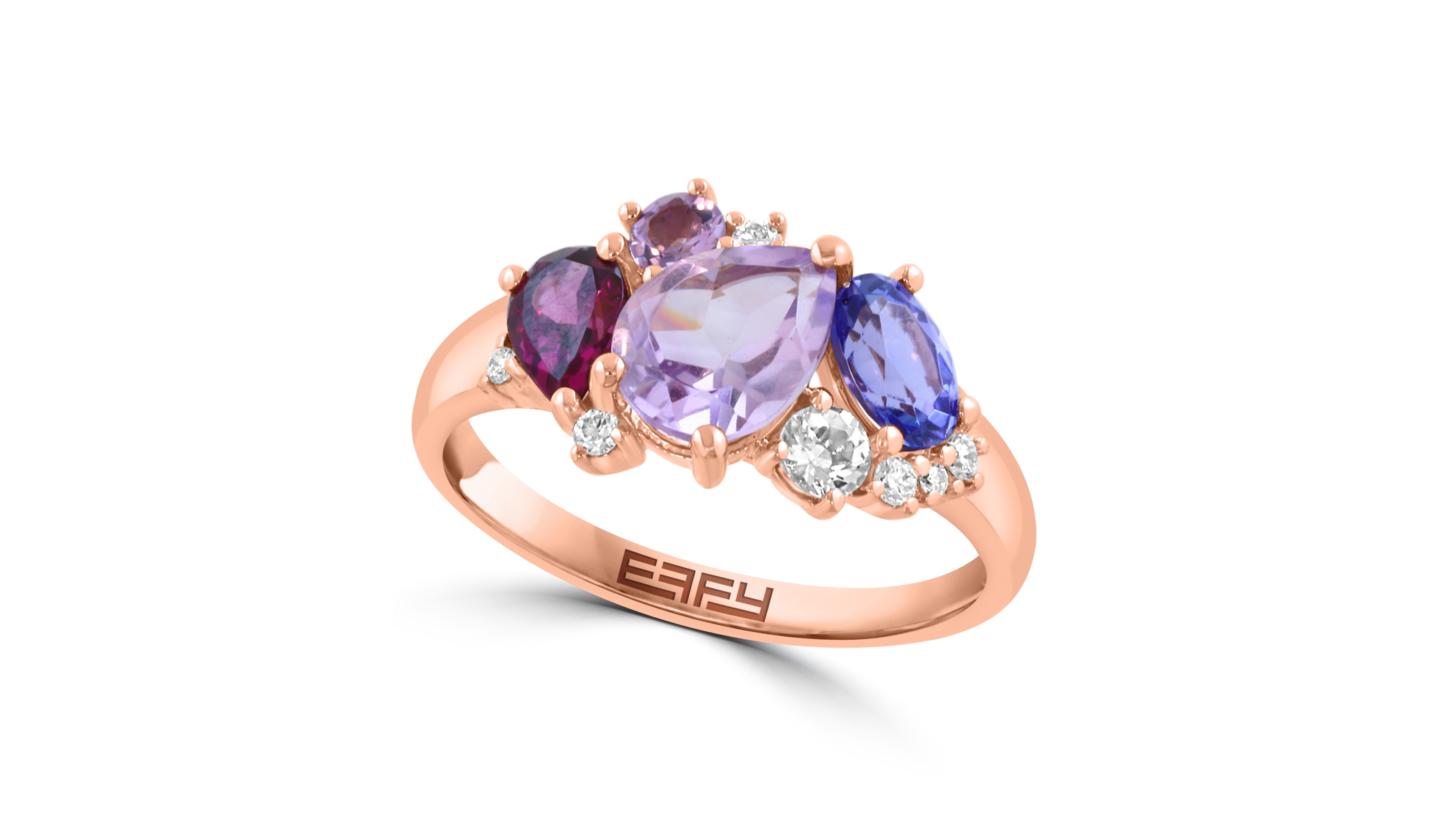 Effy Collection Multi-Stone Diamond, Rhodolite, and Tanzanite Ring (1/20 ct. t.w. Diamond, 2 ct. t.w. Multigemstone) in 14K Rose Gold