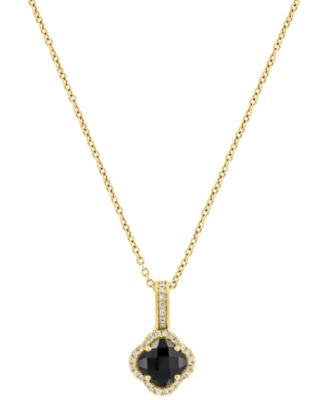 Diamond (1/10 ct.t.w.) and Onyx Pendant in 14k Yellow Gold