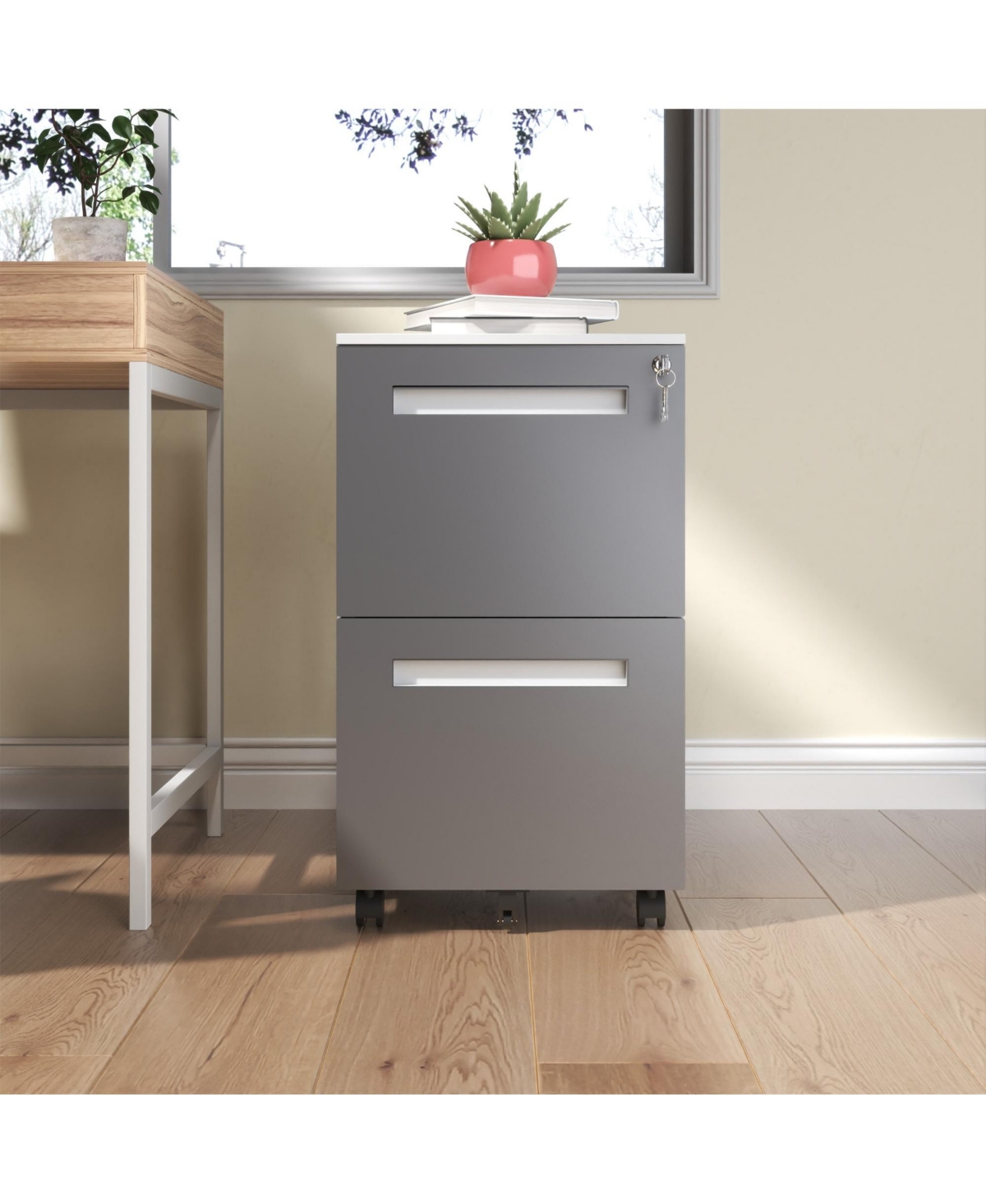 Boyel Living 2 Drawer Rolling File Cabinet Fully Assembled Locking Steel - Gray