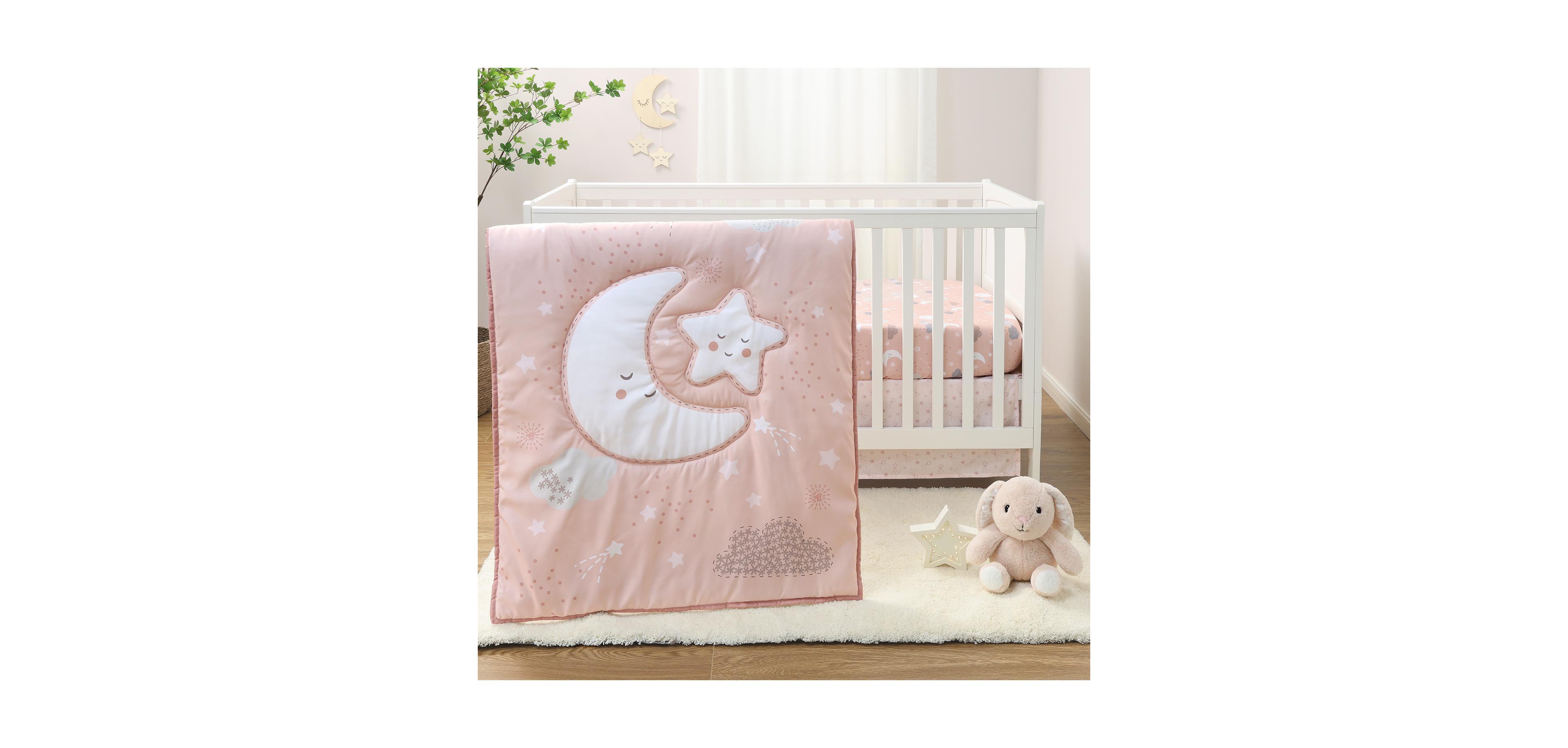 The Peanutshell Crib Bedding Set for Baby Girls, New Moon, 3 Piece