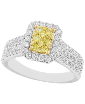 White and Yellow Diamond Halo Ring (1-1/8 ct. t.w.) in 18k Two-Tone Gold