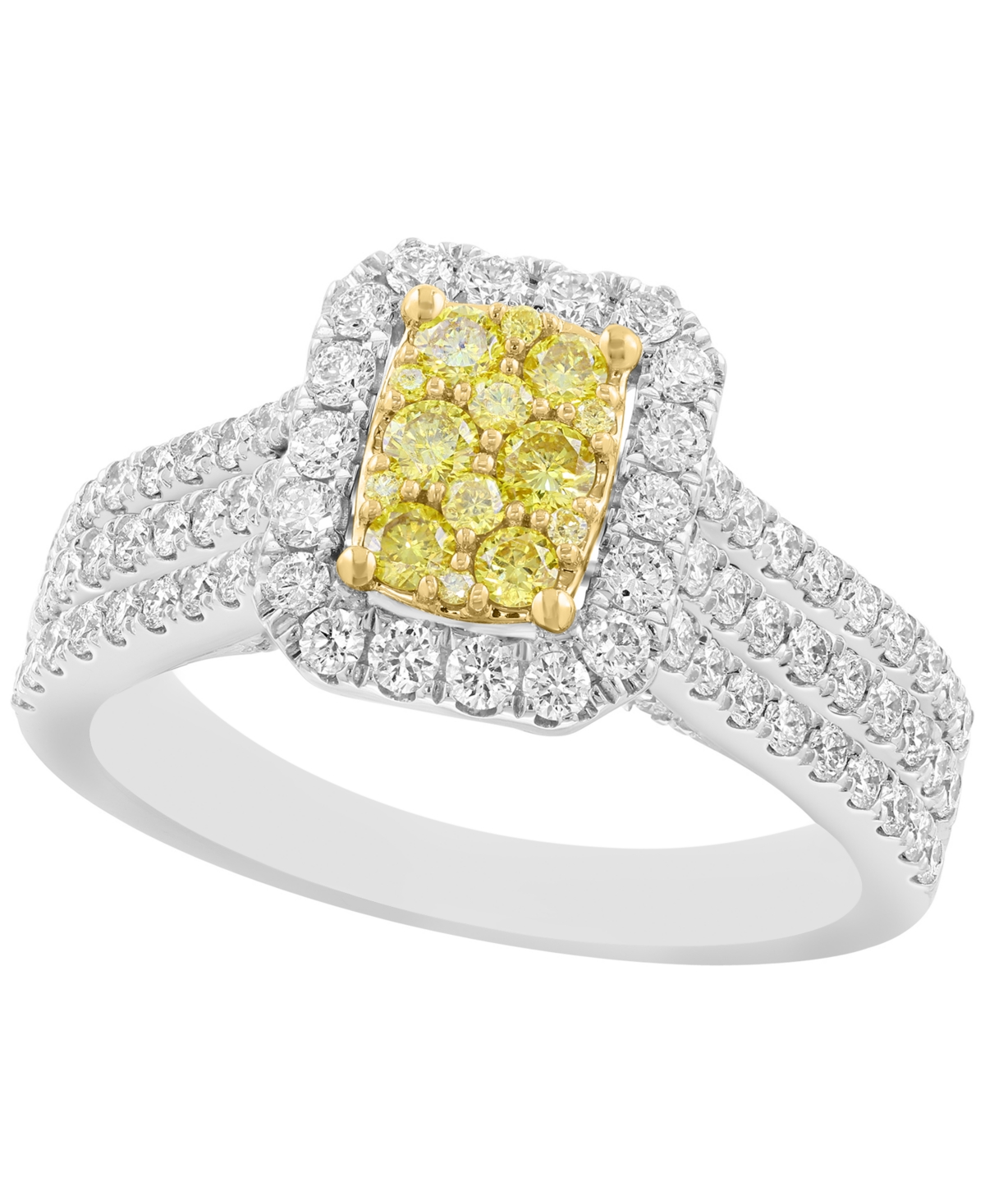 Effy Collection White and Yellow Diamond Round Promise Halo Ring (1-1/5 ct. t.w.) in 18K Two-Tone Gold