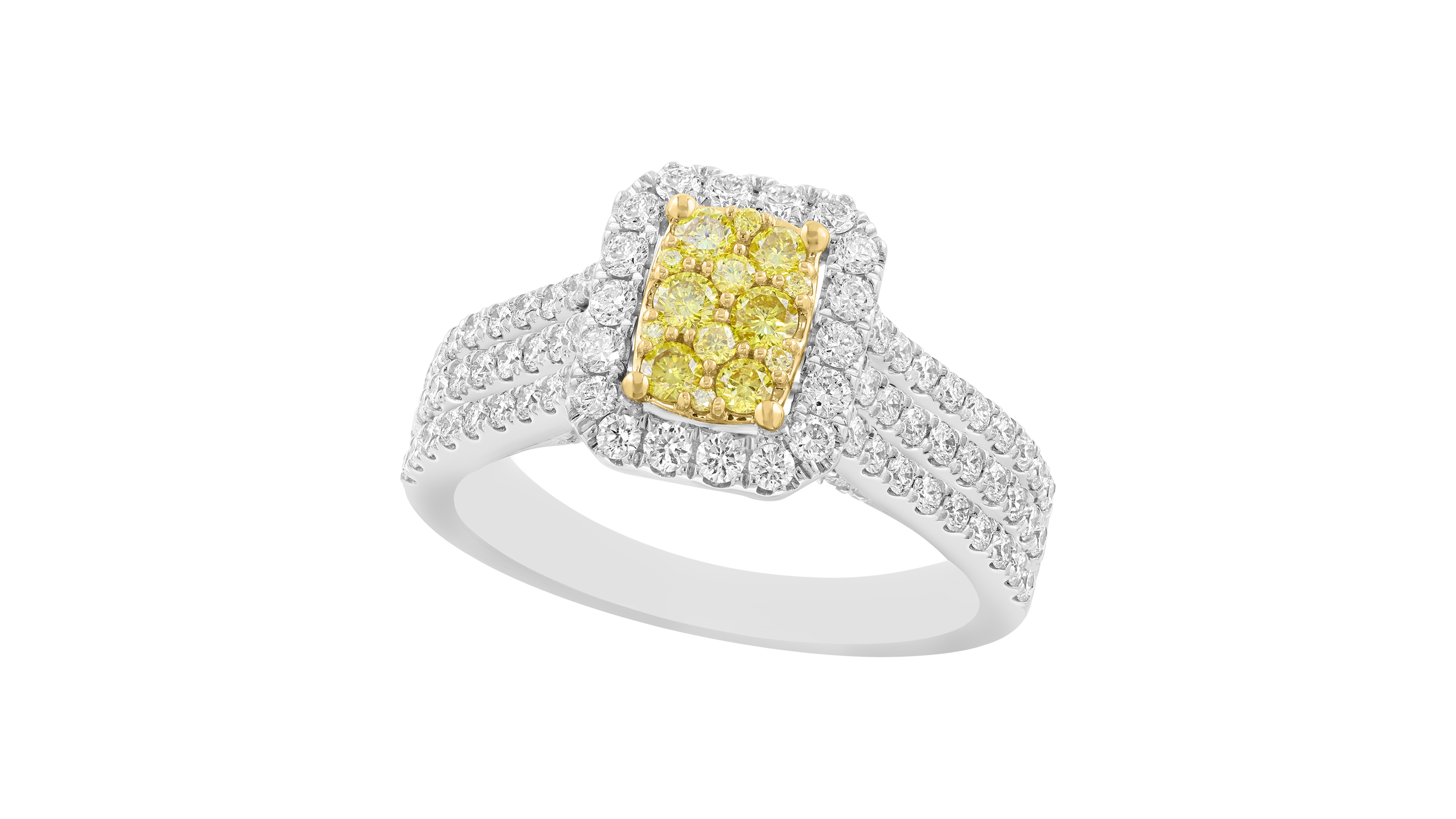 Effy Collection White and Yellow Diamond Round Promise Halo Ring (1-1/5 ct. t.w.) in 18K Two-Tone Gold