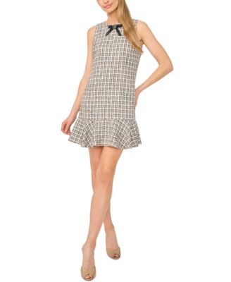 Women's Plaid Tweed Ruffle-Hem Shift Dress