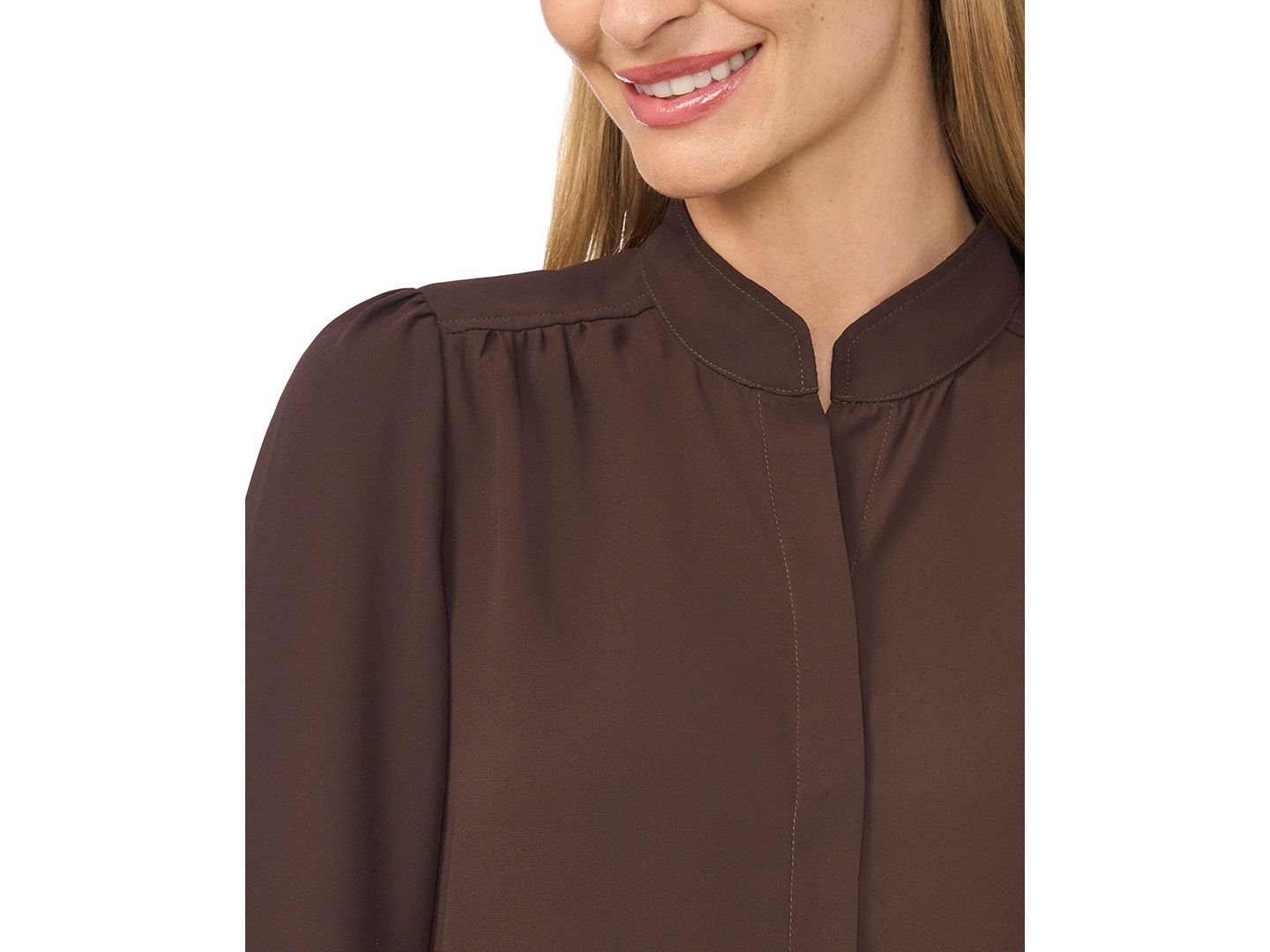 Женский топ CeCe Stand-Collar Long-Sleeve Top, цвет: Кофейный — фото 2
