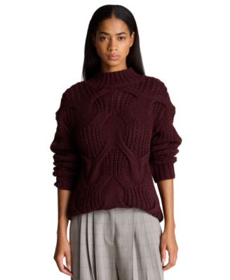 Women's Oversized Cable-Knit Mock Neck Sweater