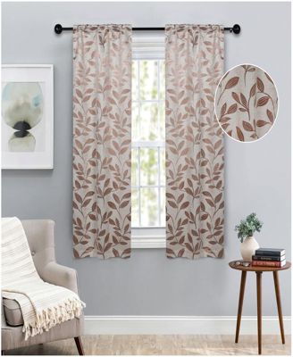 Leaves Machine Washable Room Darkening Semi Blackout Curtains, Set of 2