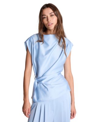 Women's Satin Cowl Neck Belted Top