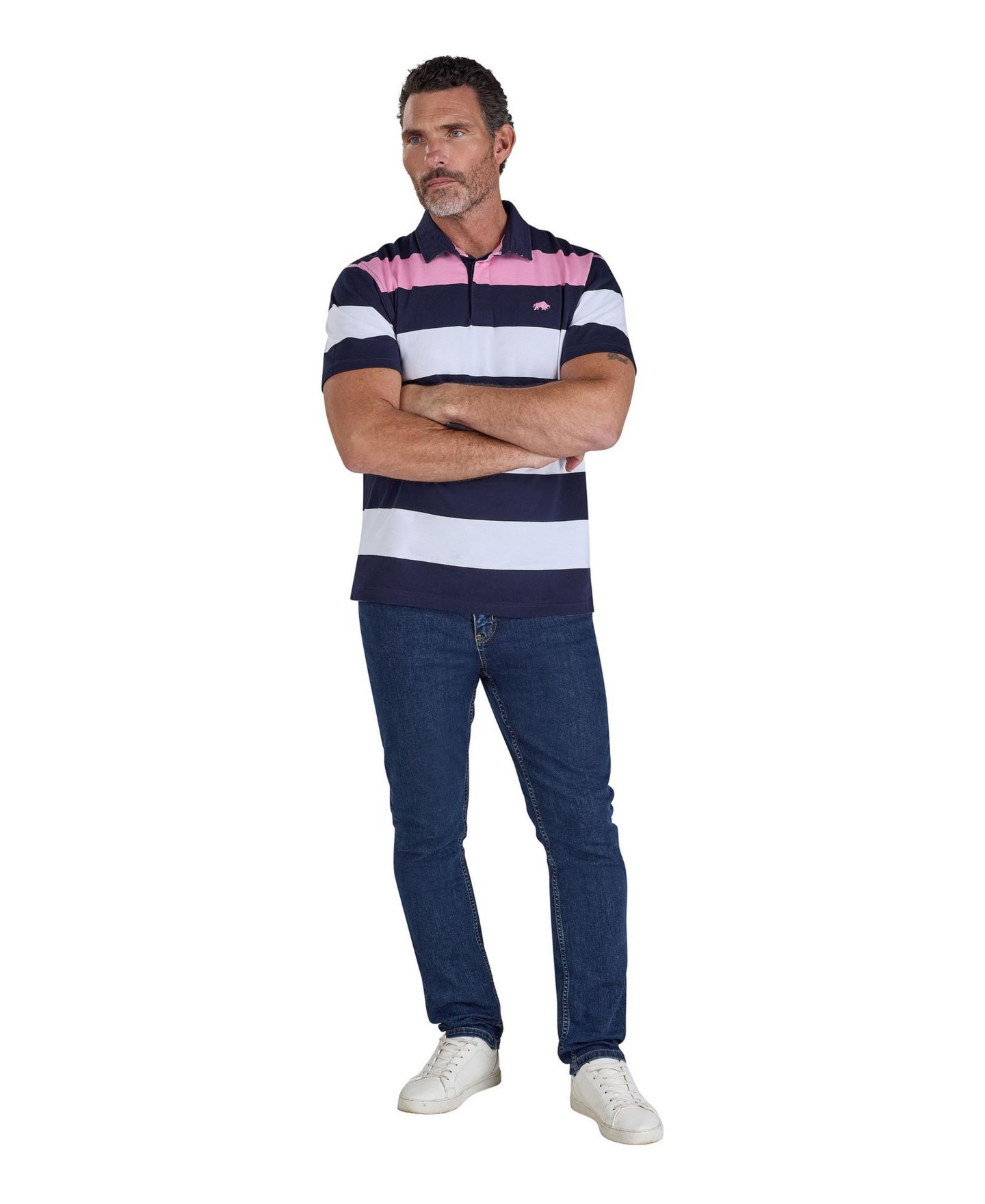 Мужская футболка Raging Bull Irregular-Stripe Classic Fit Rugby, цвет: Тёмно-синий — фото 2