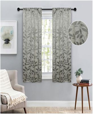 Leaves Machine Washable Room Darkening Semi Blackout Curtains, Set of 2