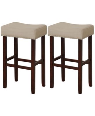 2 Set of  in Height Upholstered Bar Stool with Solid Rubber Wood Legs and Footrest