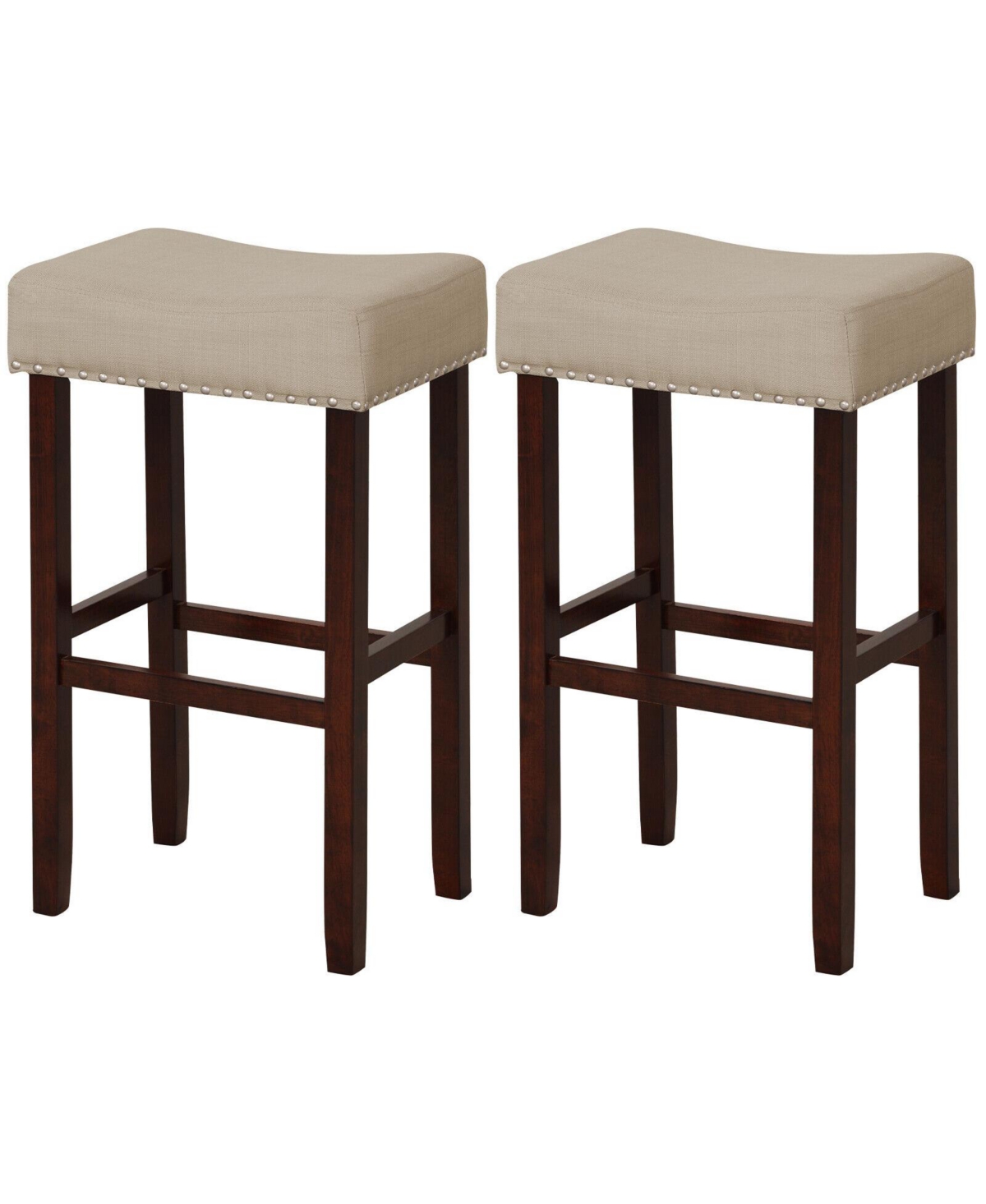Mecale 2 Set of in Height Upholstered Bar Stool with Solid Rubber Wood Legs and Footrest