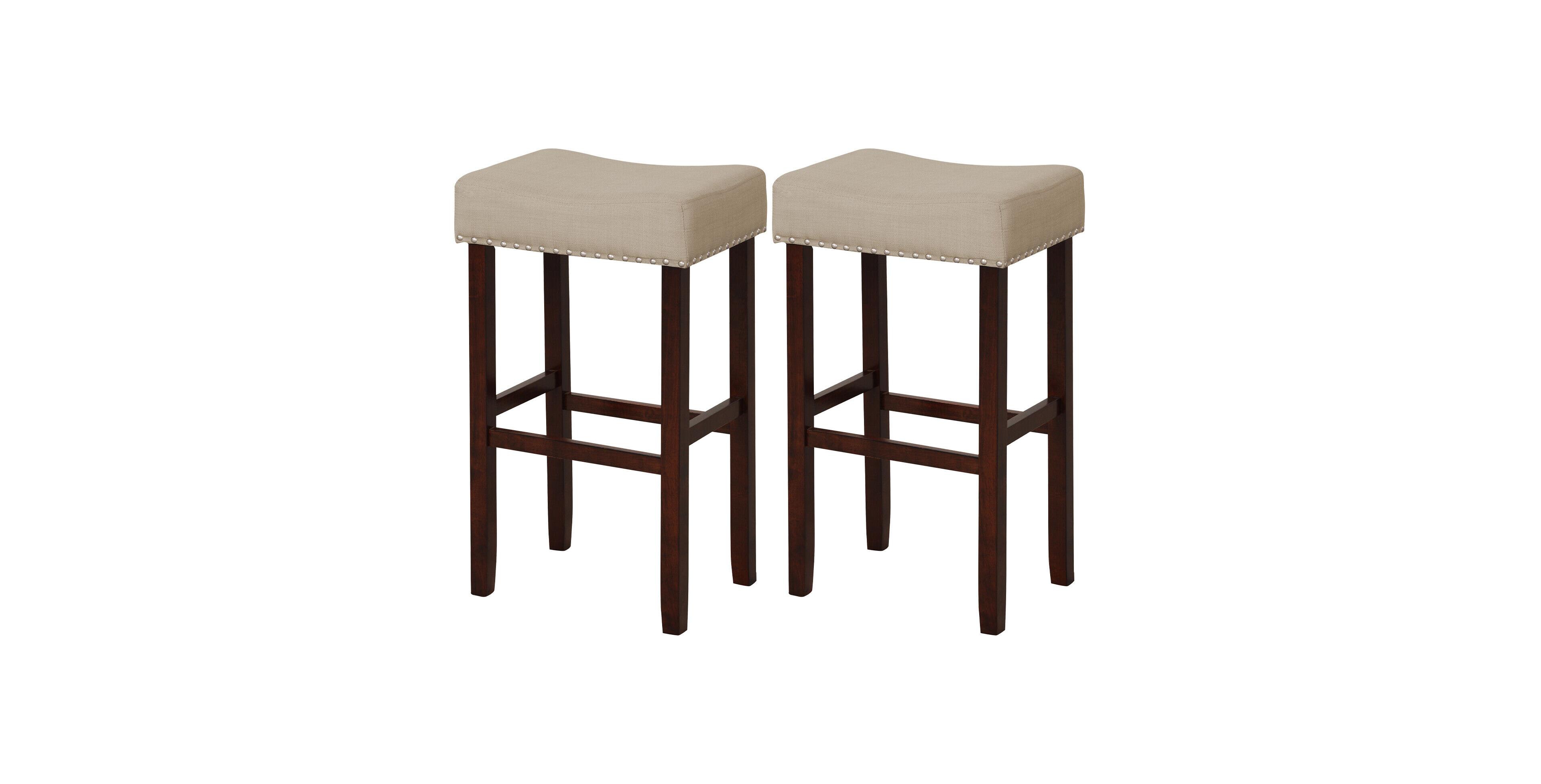 Mecale 2 Set of in Height Upholstered Bar Stool with Solid Rubber Wood Legs and Footrest