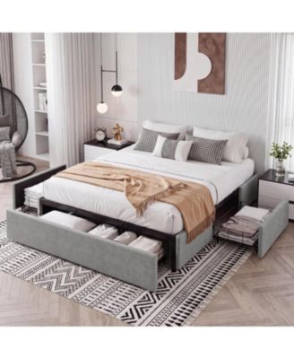 Full Size Bed Frame with 3 Underbed Storage Drawers Light Platform,No Headboard,Mattress Foundation with Wooden Slat Support