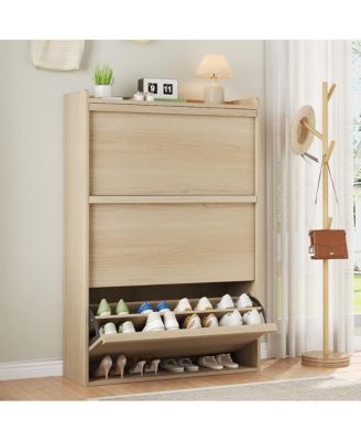 Freestanding Shoe Cabinet with 3 Flip Drawers and 3-Tier Adjustable Shelves