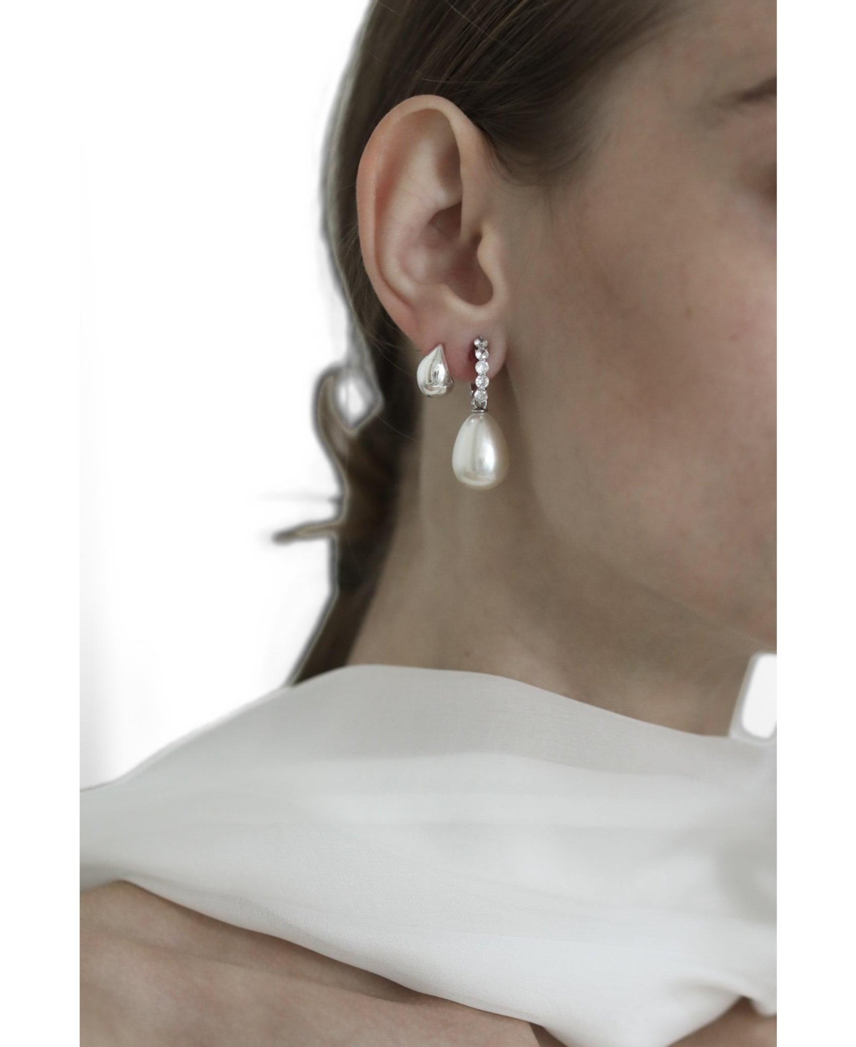 A.b. Ellie Women's Pave Pearl Drop Clip-On Earrings