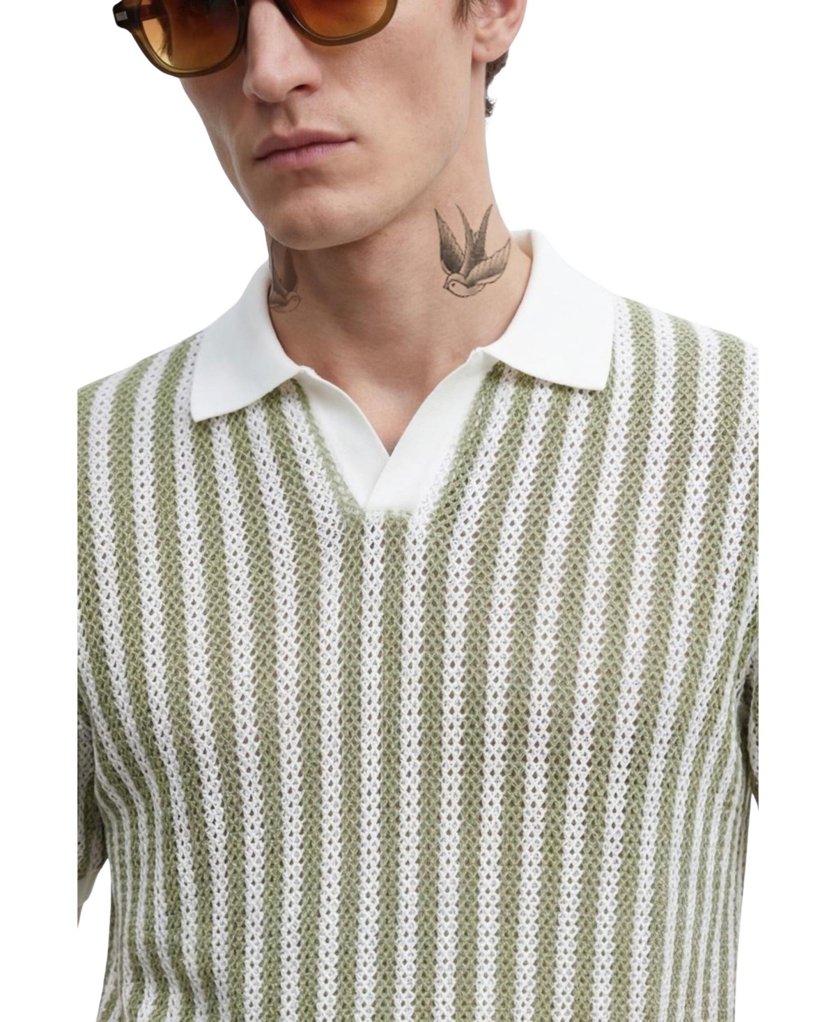 Twisted Tailor Men's Albie Stripe Cotton Crochet Polo Shirt