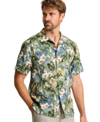 Men's Orchid O'Lei Short-Sleeve Bungalow Collar Printed Linen Shirt