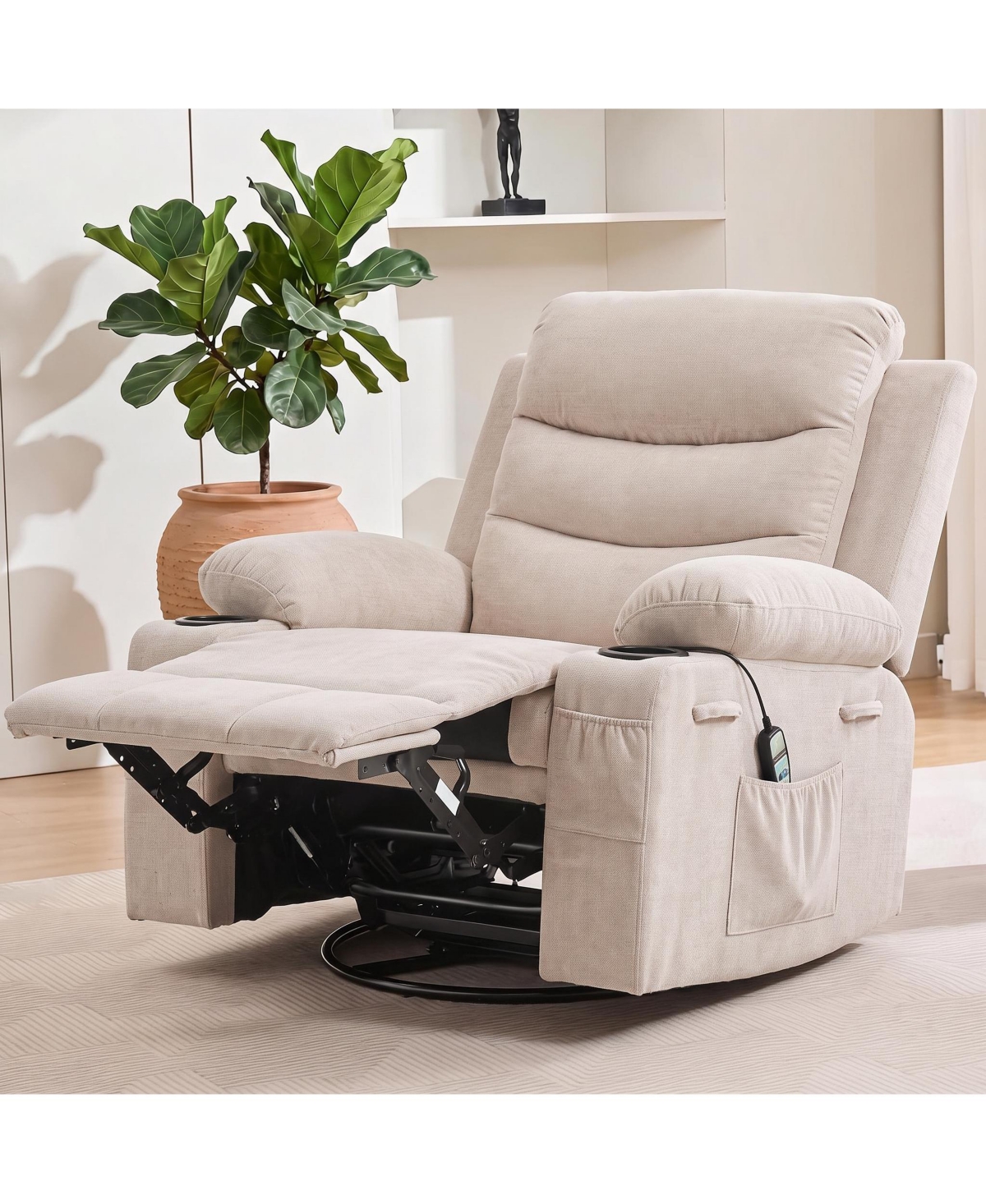 Oversized 360 Degree Swivel Glider Rocker Recliner Chair Equipped With Massage and Heat Functions, Idea For Living Room, Nursery, Bedroom