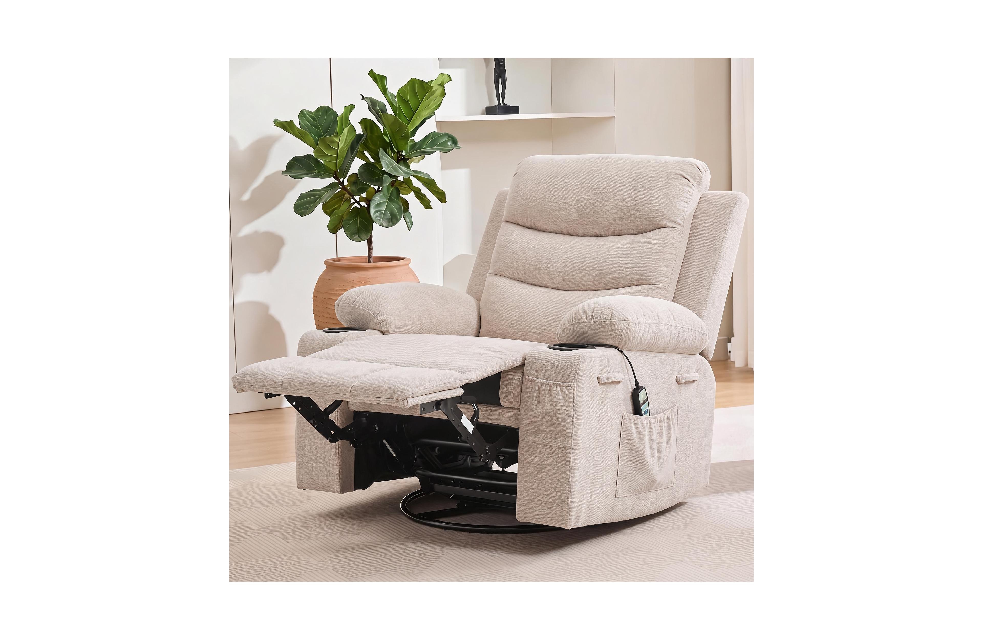 Oversized 360 Degree Swivel Glider Rocker Recliner Chair Equipped With Massage and Heat Functions, Idea For Living Room, Nursery, Bedroom
