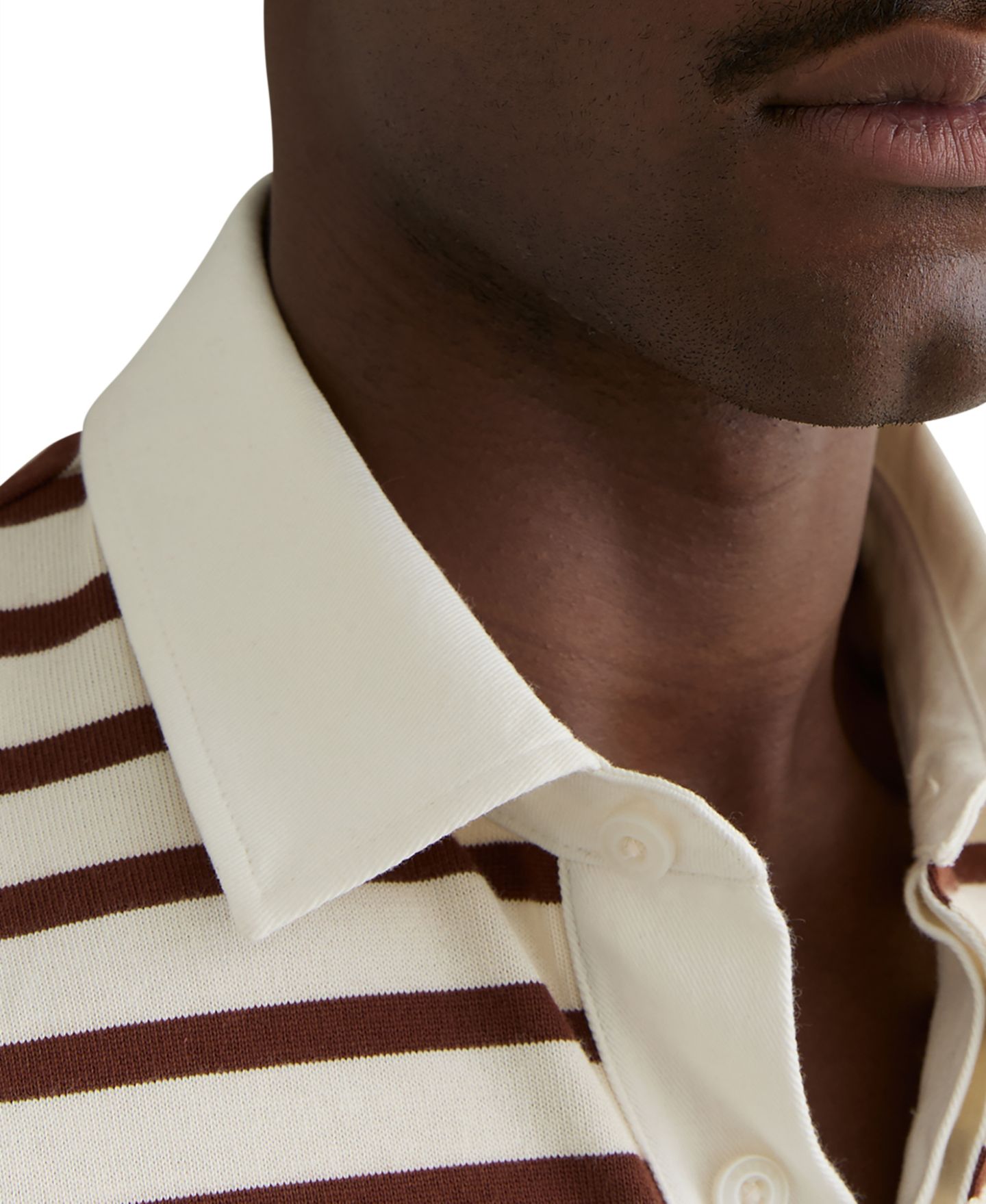 Мужское поло REISS Conners Rugby-Stripe Long-Sleeve Polo Shirt, цвет: Белый / Верблюжий — фото 3