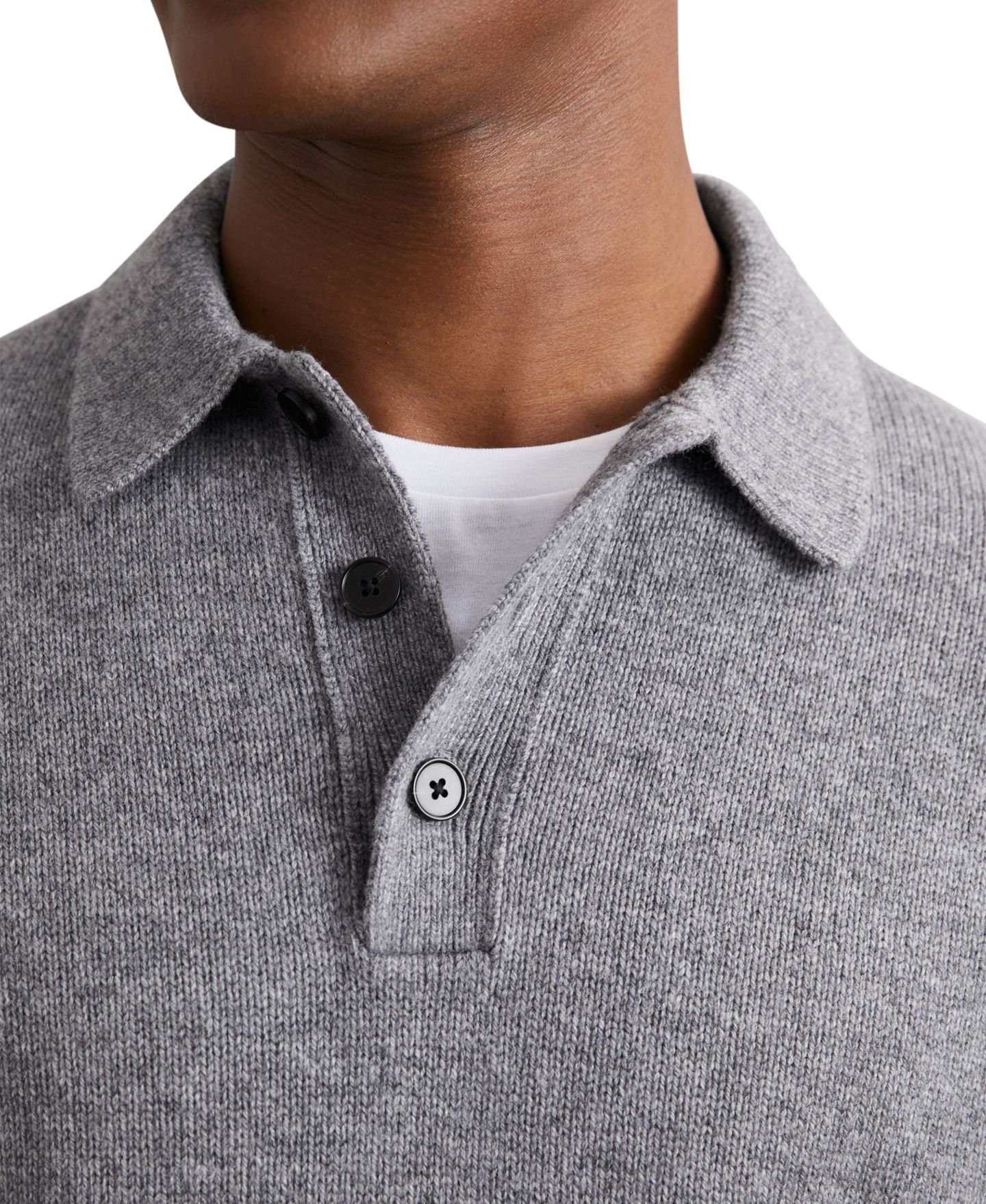 Мужской свитер REISS Jacob Wool-Blend Half-Button Relaxed-Fit Drop-Shoulder Polo Sweater, цвет: Серый меланжевый — фото 4