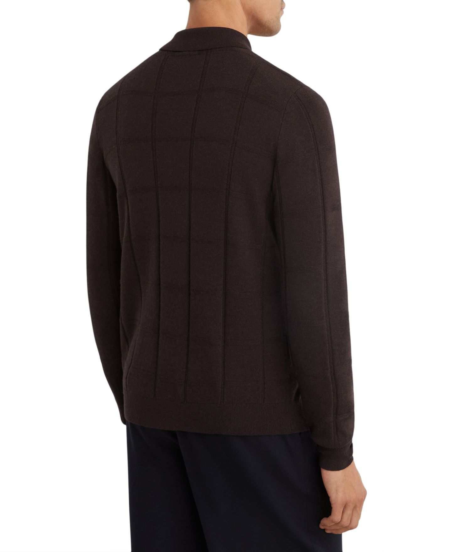 Мужской кардиган REISS Martindale Check-Textured Zip-Through Wool, цвет: Тёмный коричневый — фото 2