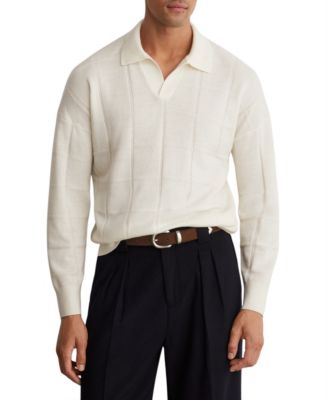 Men's Compton Square-Textured Open-Collar Wool Sweater