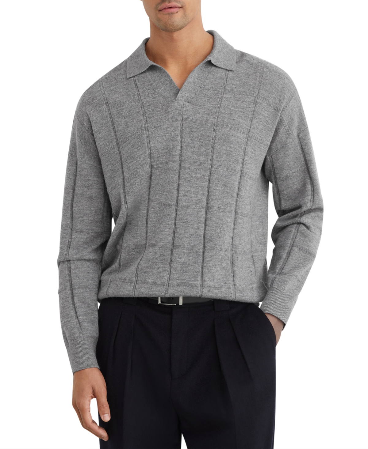 Reiss Men's Compton Square-Knit Open Collar Wool Polo Sweater