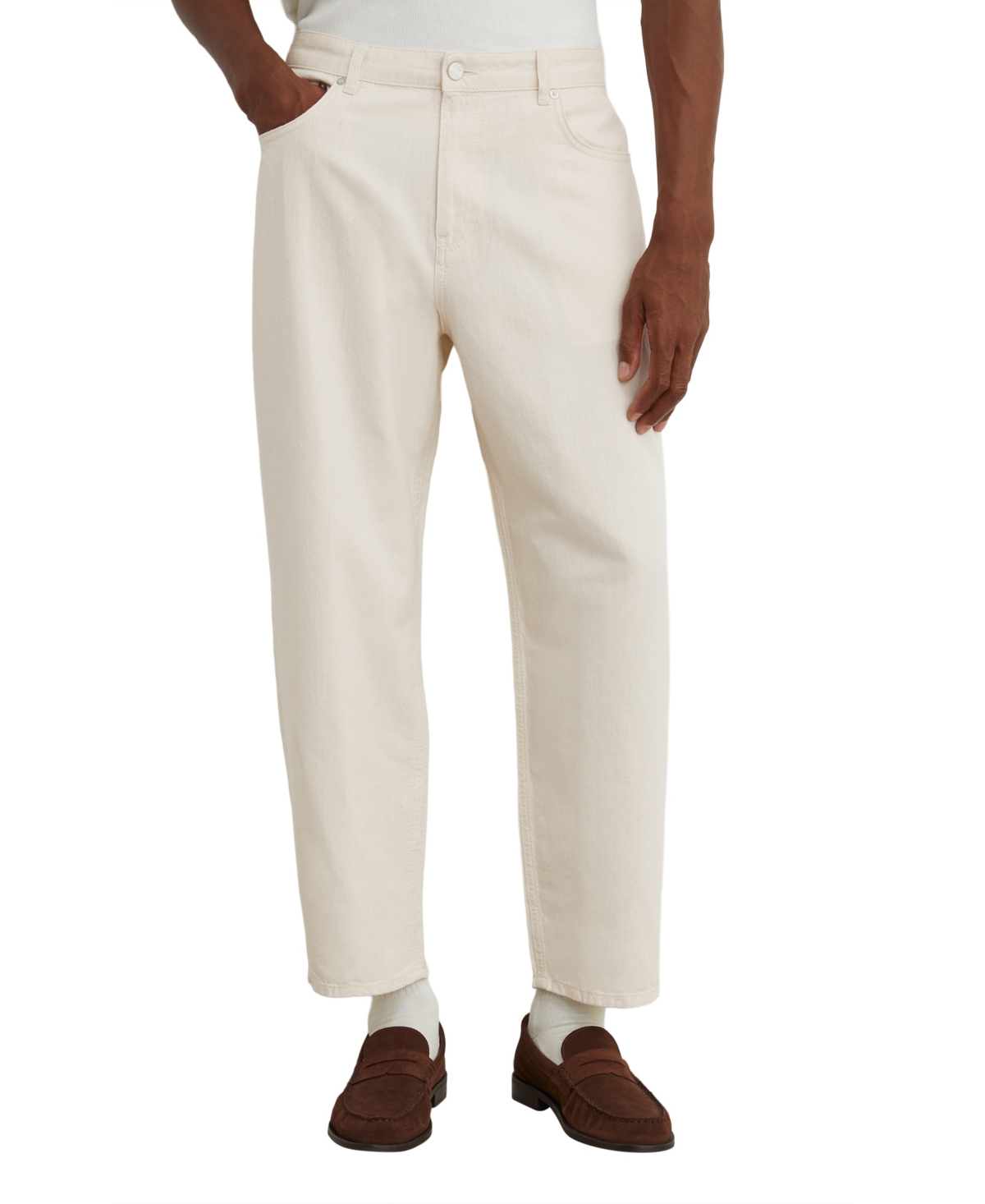 Reiss Men's Freddie Barrel-Leg Button-Fly Cotton-Linen Jeans - White