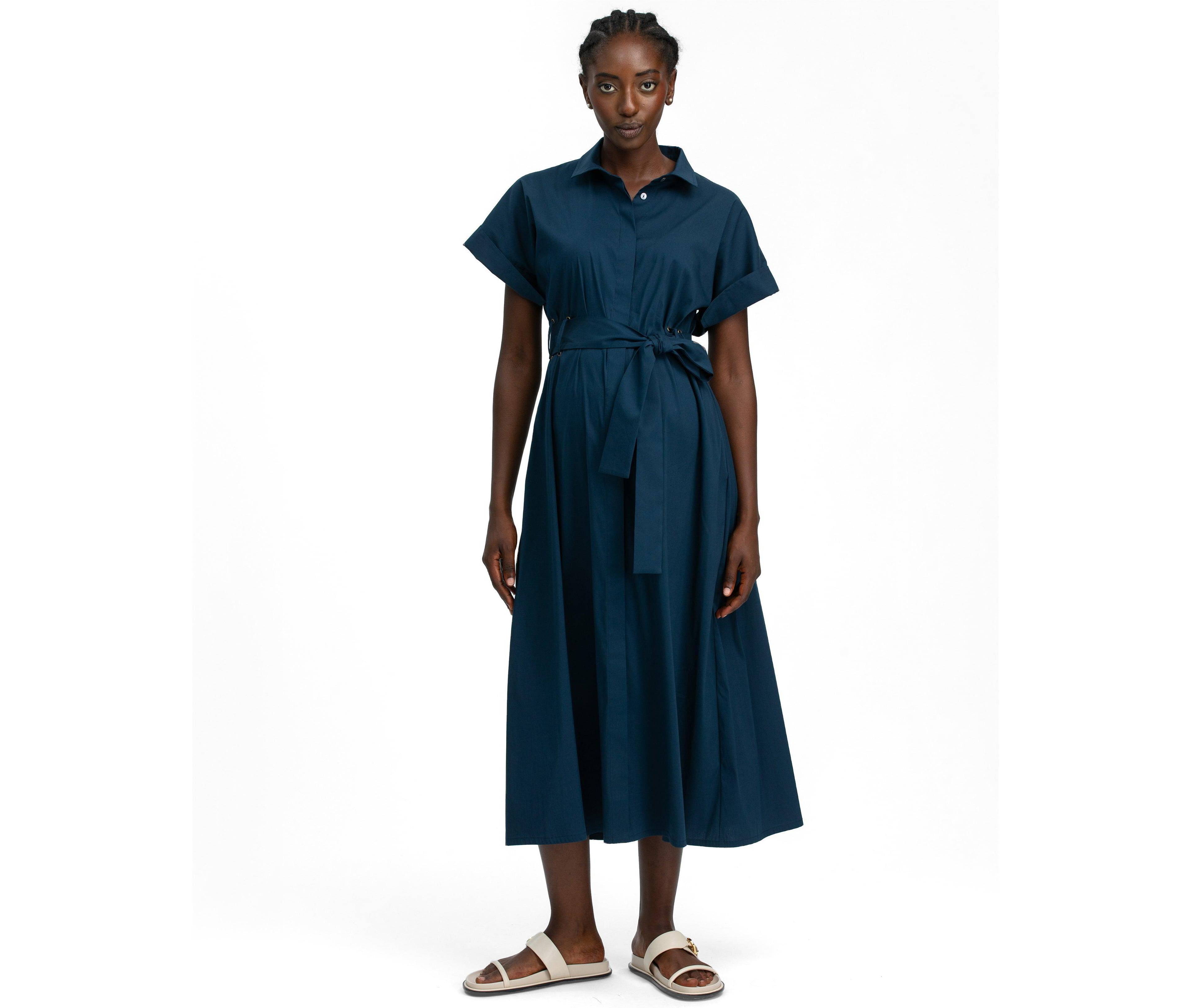 Pietro Brunelli Maternity Asia Midi Removable-Belt Poplin Shirt Dress