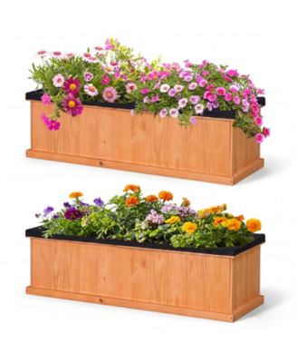 2Pieces Wooden Raised Garden Bed With Drainage Holes and Liner Fir Wood Planter Box