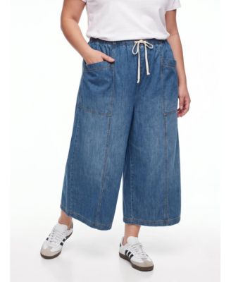 Plus Size Pull-On High-Rise Cropped Denim Jeans
