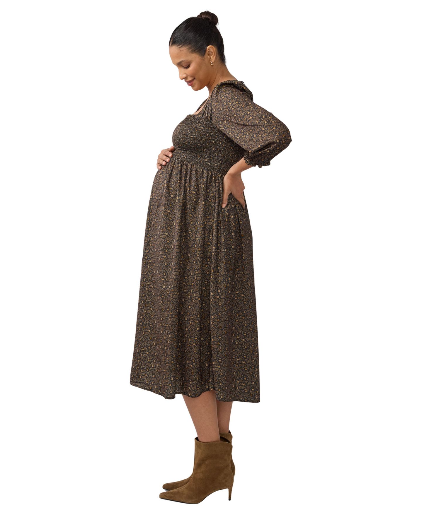 Женское платье Ingrid + Isabel Smocked Sateen Nursing Midi, цвет: Чёрный — фото 2