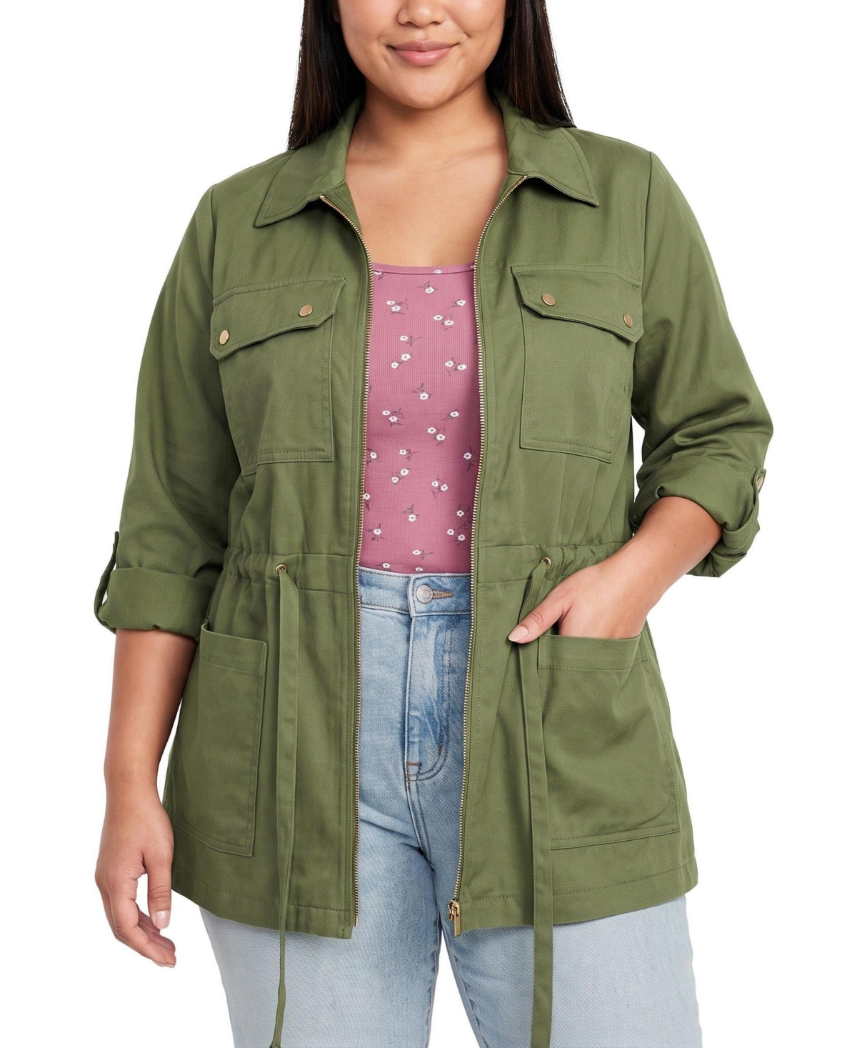 Torrid Plus Size Lightweight Twill Mid-Length Anorak Jacket - Olivine