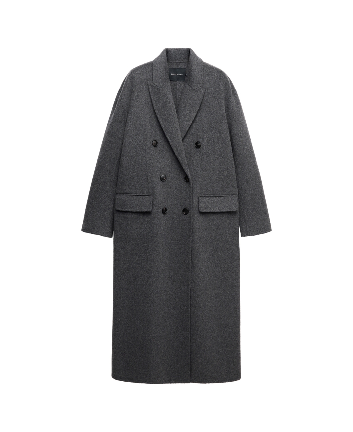 Mango Women's Selection Wool-Cashmere Blend Long Double-Breasted Coat - Gray