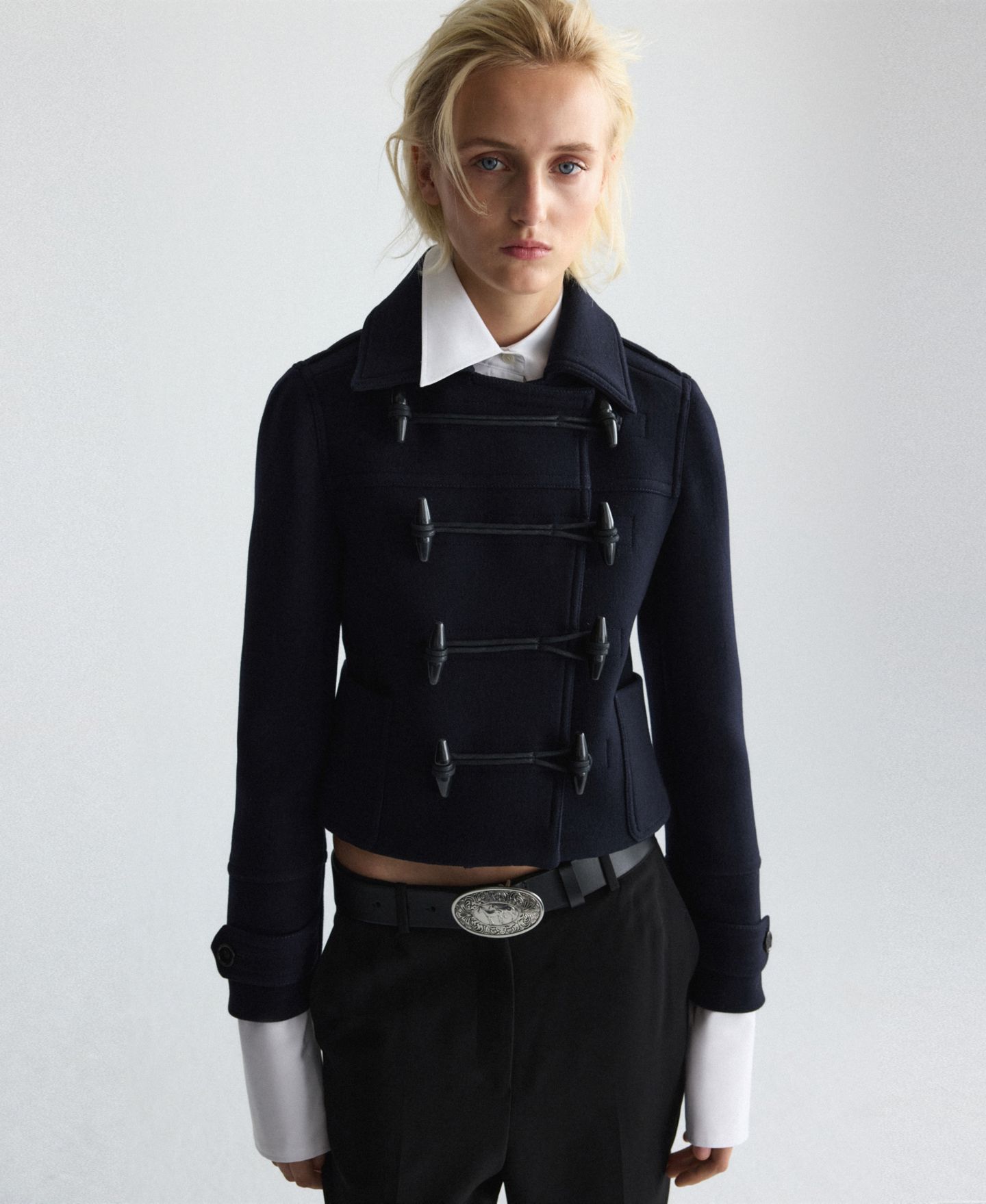 Женское пальто Mango Selection Wool-Blend Cropped Toggle, цвет: Тёмный тёмно-синий — фото 8