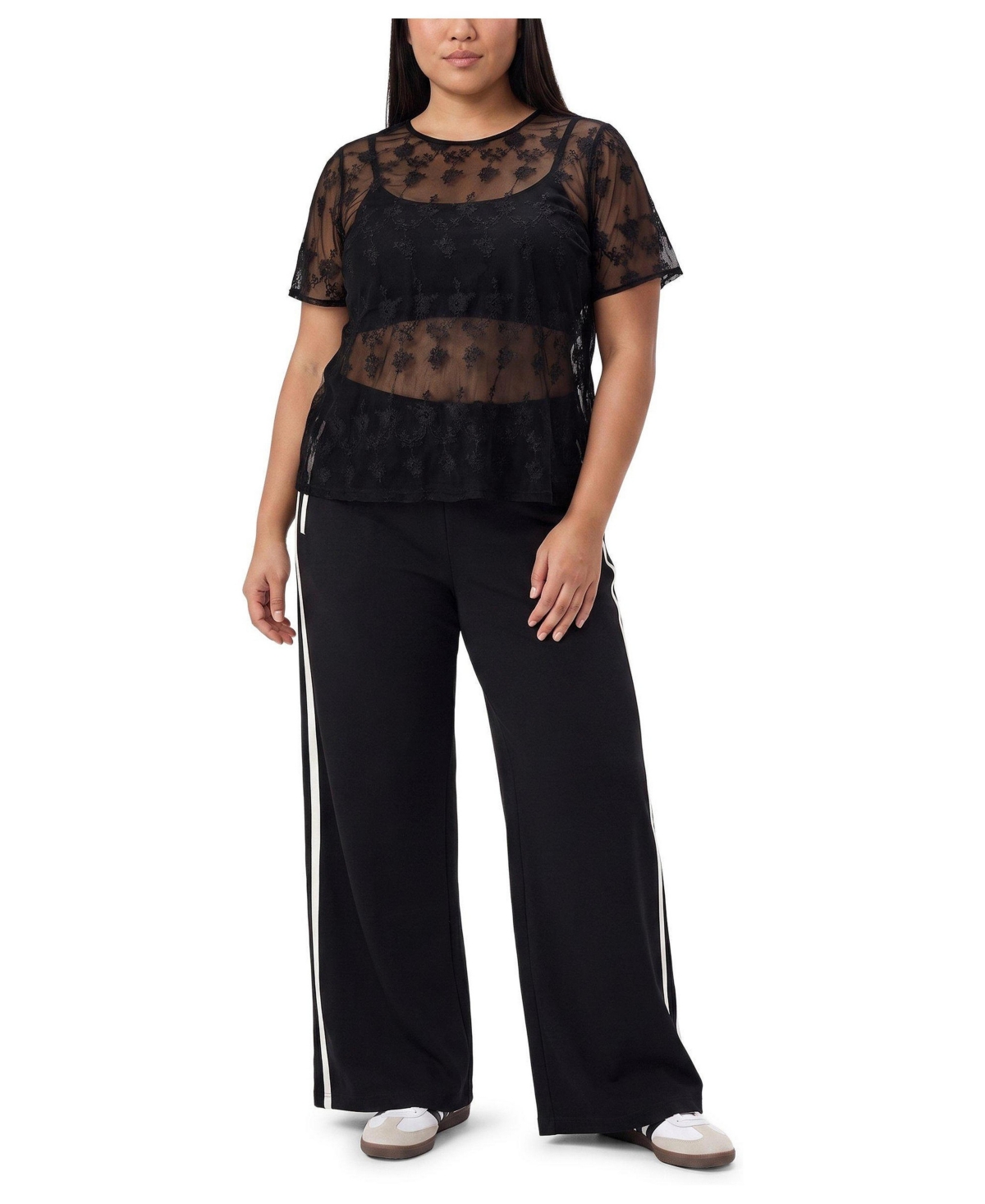 Torrid Plus Size Abbey Embroidered Mesh Scoop Neck Blouse