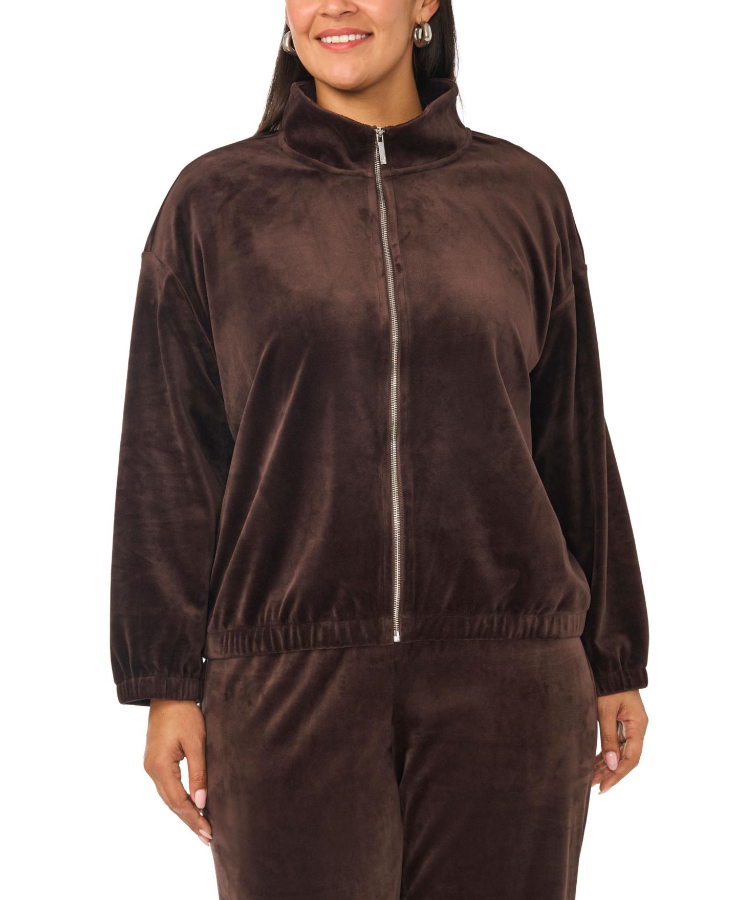 Женская куртка Vince Camuto Plus Size Mock-Neck Velour Zip-Up, цвет: Какао — фото 5