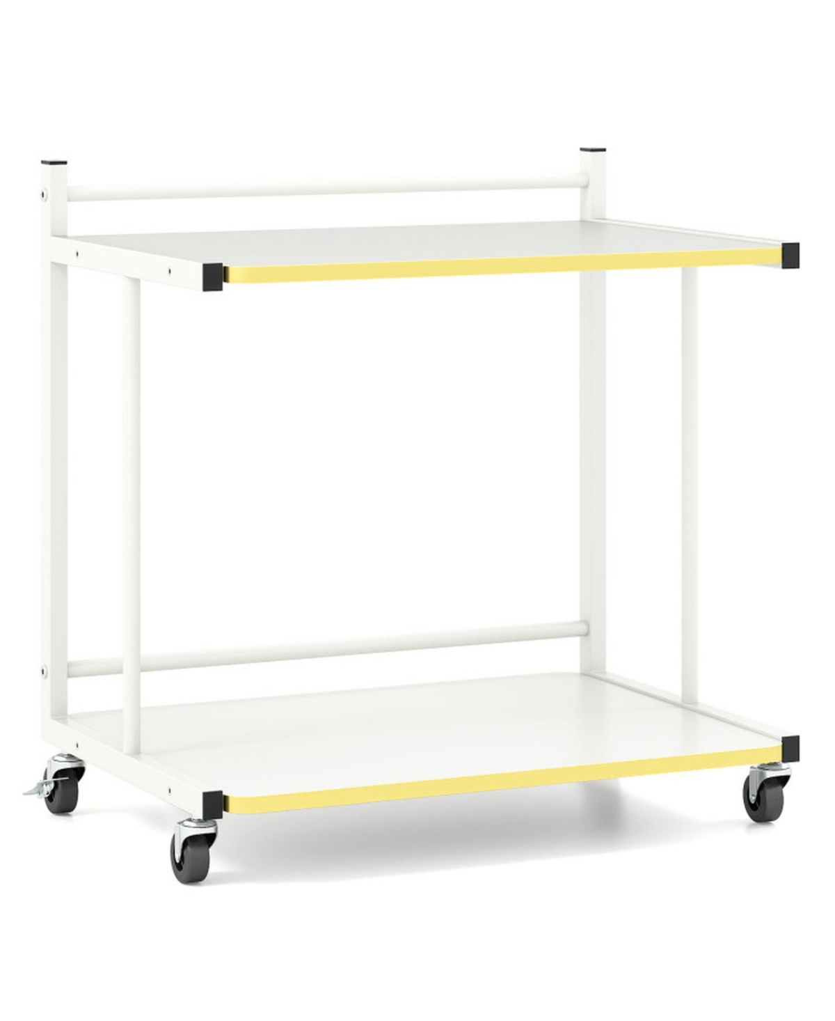 Gouun Mobile C-Shaped Rolling Side Table for Tight Corners - White with gold trim