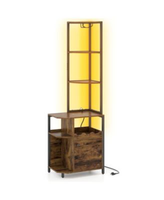 6-Tier Corner Bar Cabinet Featuring a Charging Station