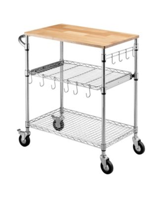 Wire Utility Cart with Wood-Top Work Surface
