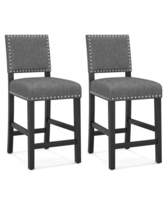 Set of 2 Rubber Wood Counter Stools with Linen Seats
