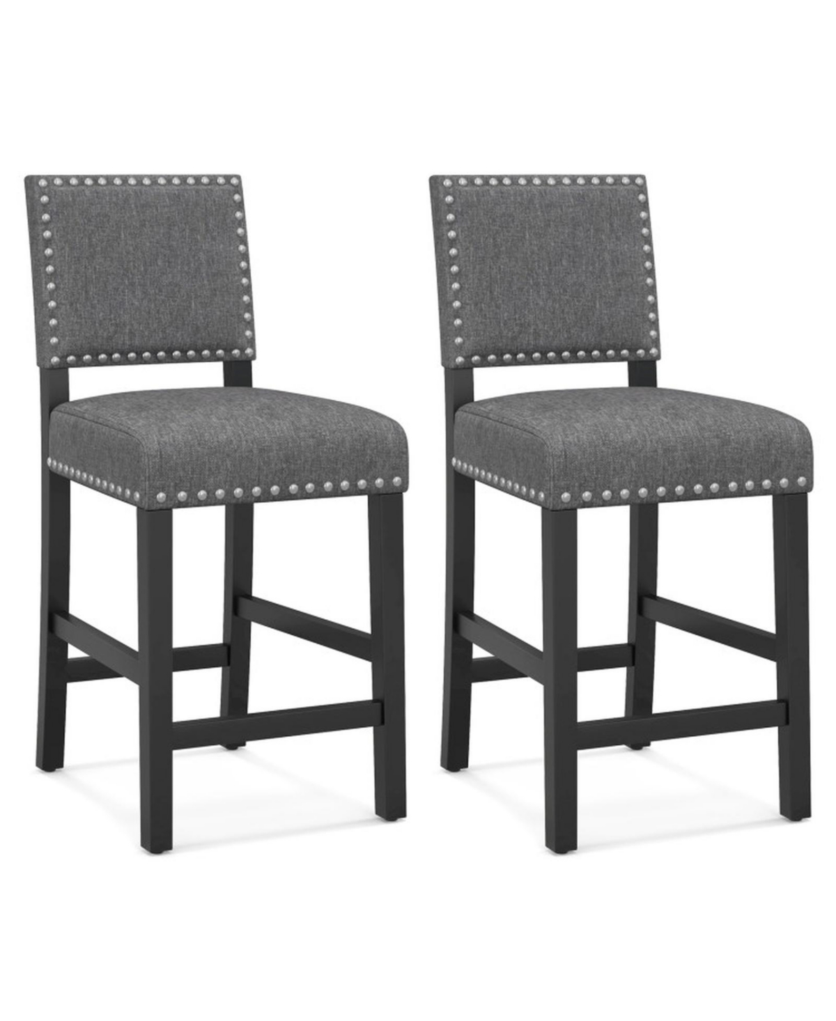 Gouun Set of 2 Rubber Wood Counter Stools with Linen Seats