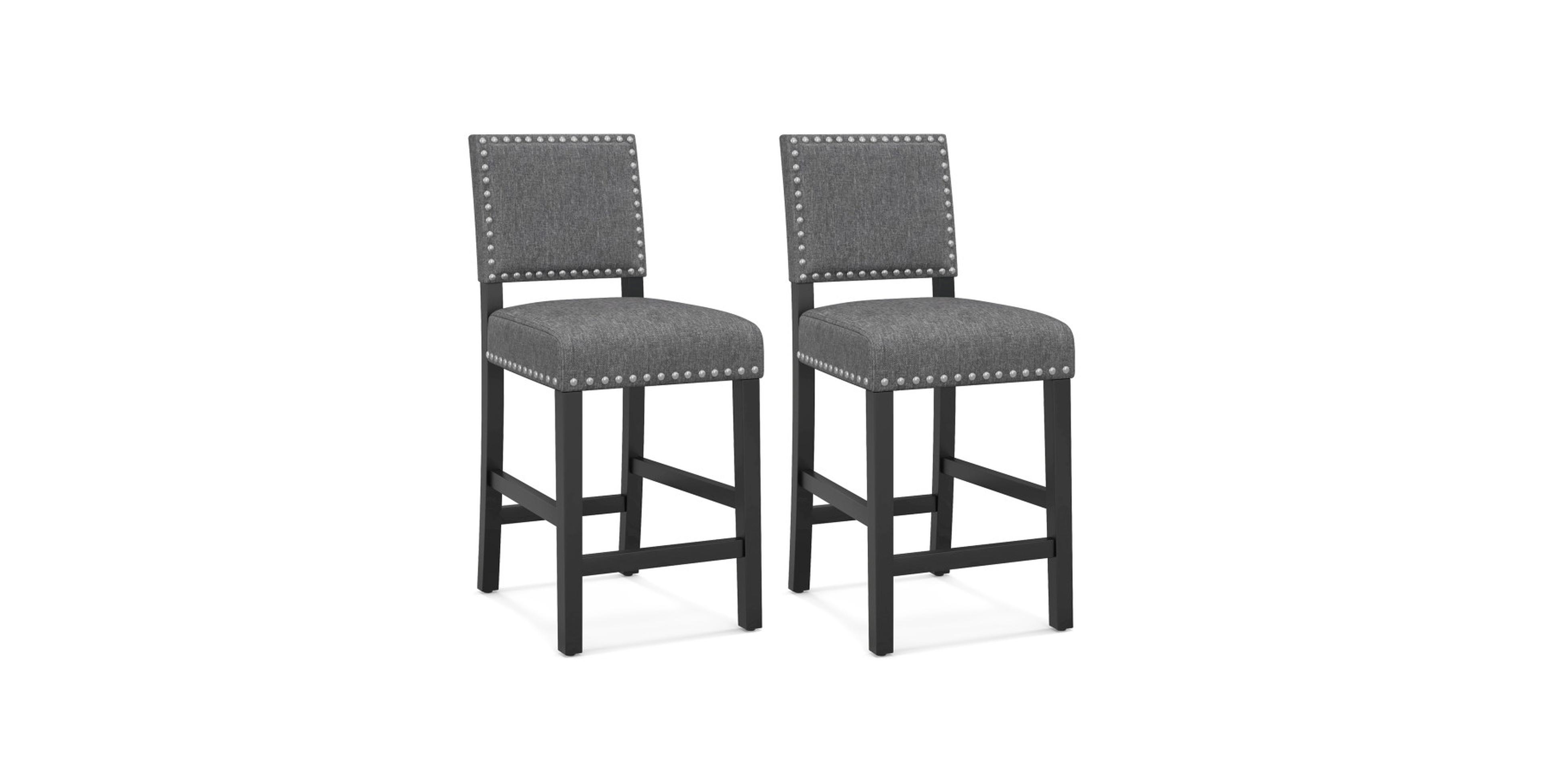 Gouun Set of 2 Rubber Wood Counter Stools with Linen Seats